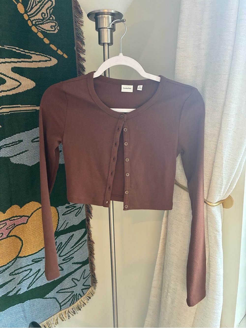 Aritzia Sunday Best Cropped Brown Cardigan